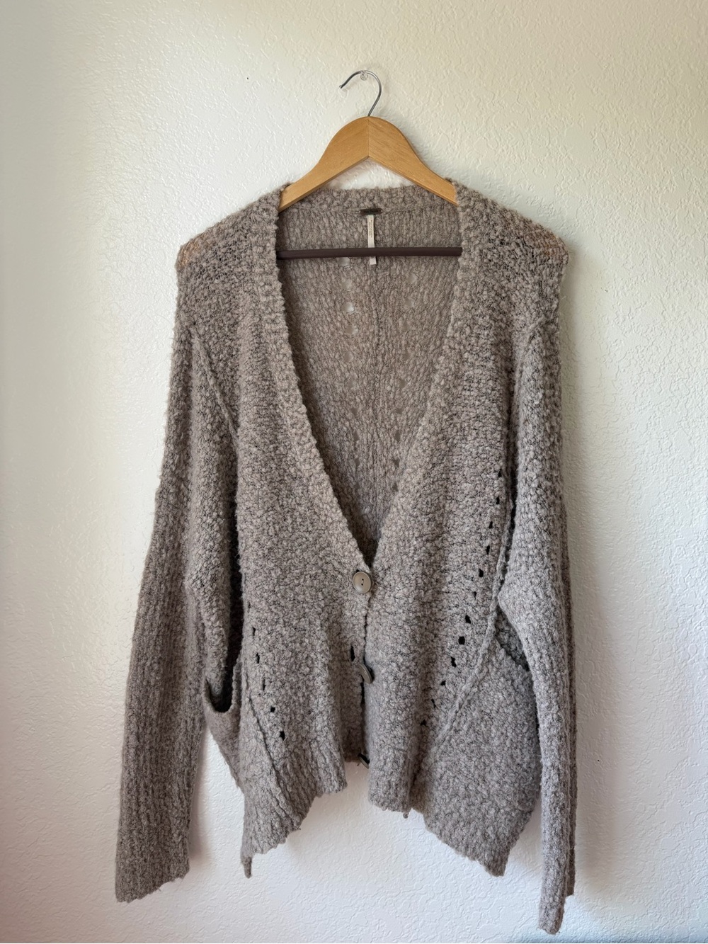 Free People Oversized Button Up Chunky Knit Cardigan in Oatmeal
